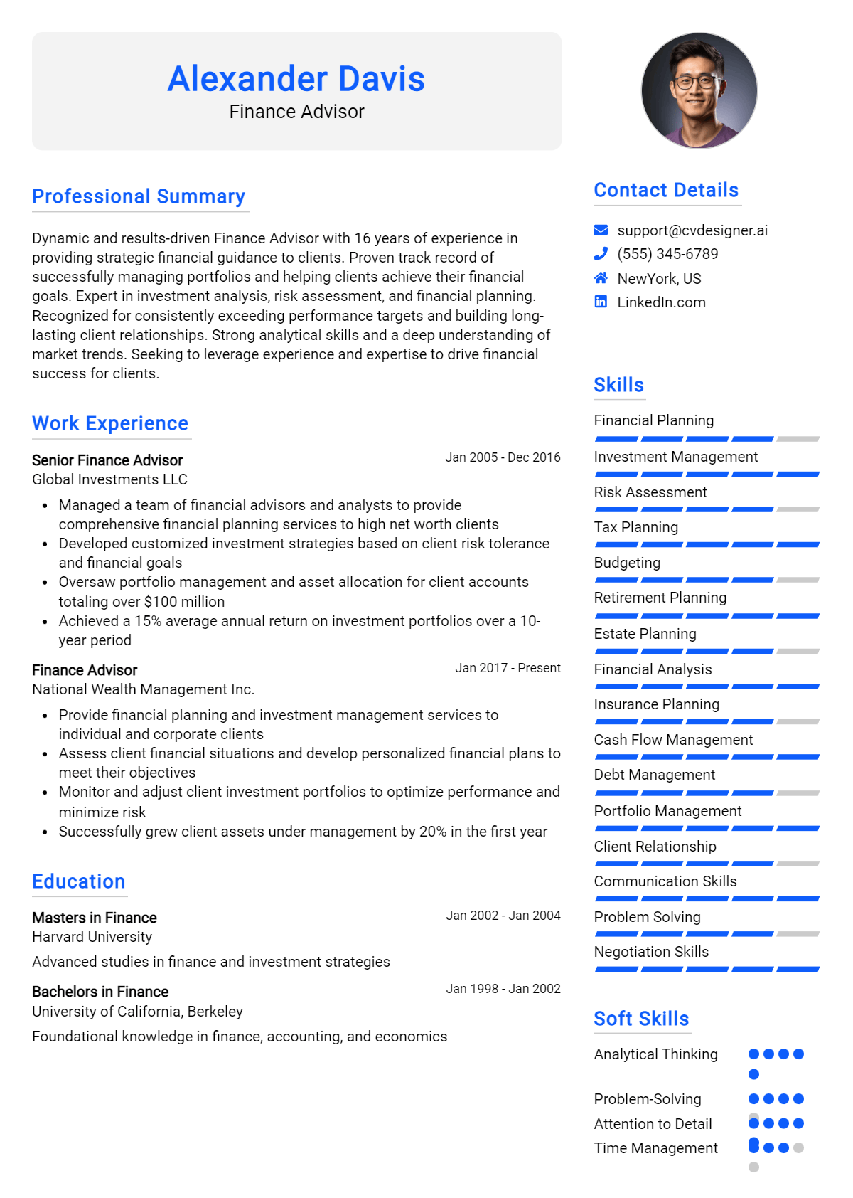 Finance Advisor Resume Example