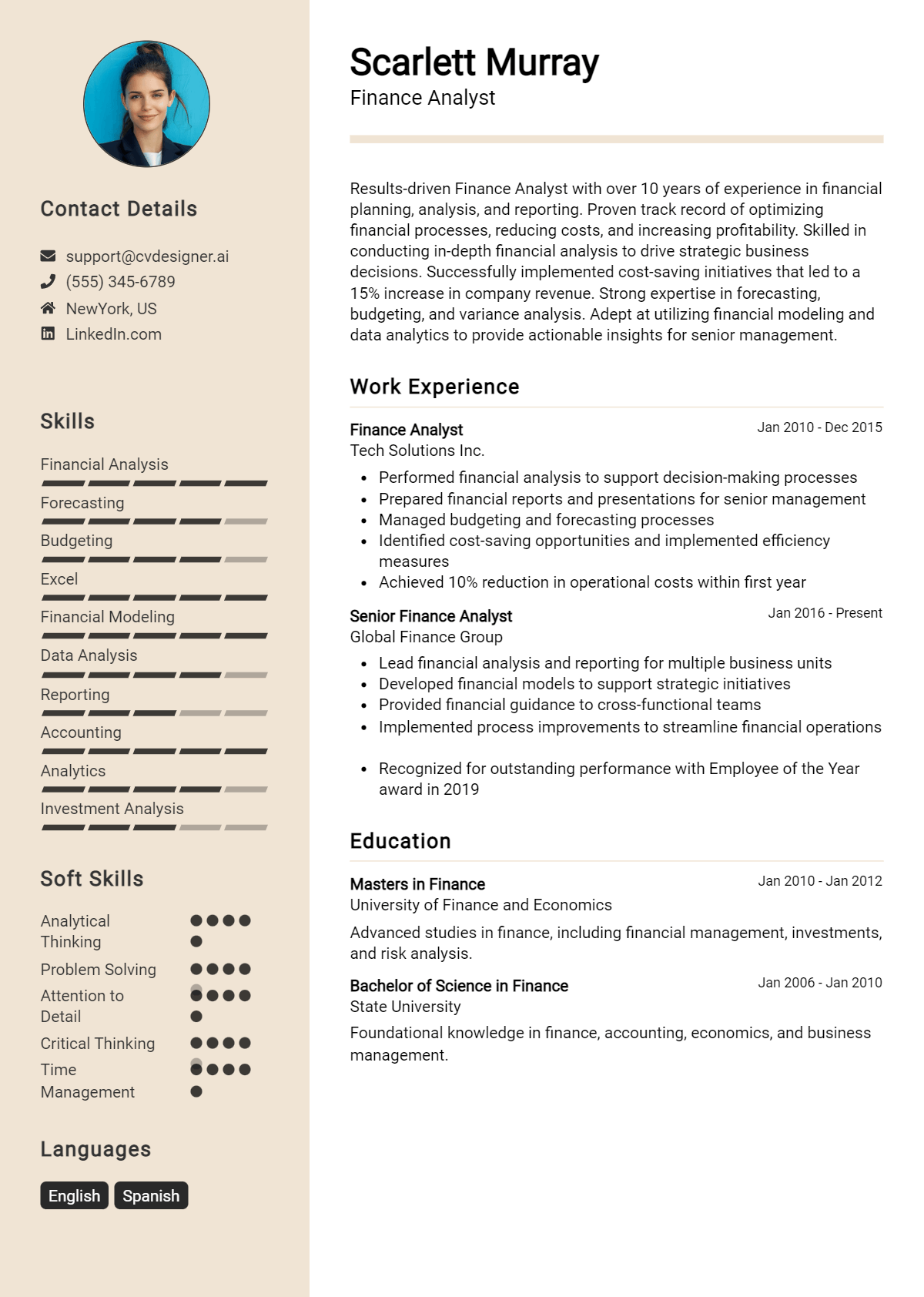 Finance Analyst Resume Example