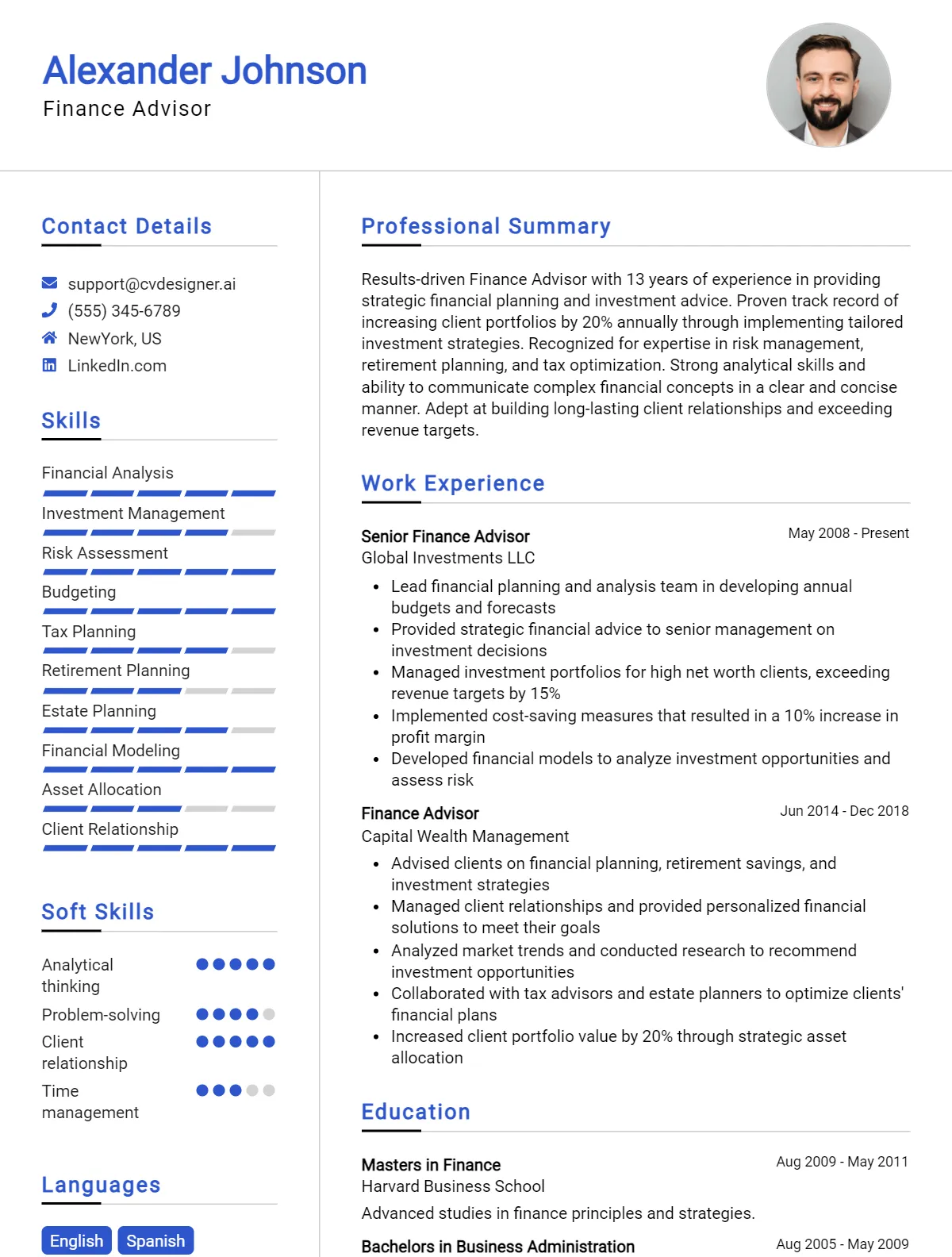 Finance Advisor CV Example