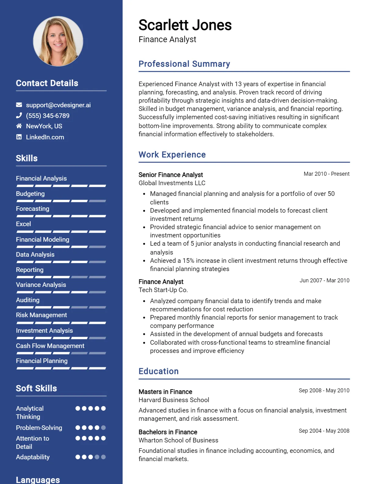 Finance Analyst CV Example For 2024: Free Professional Templates ...