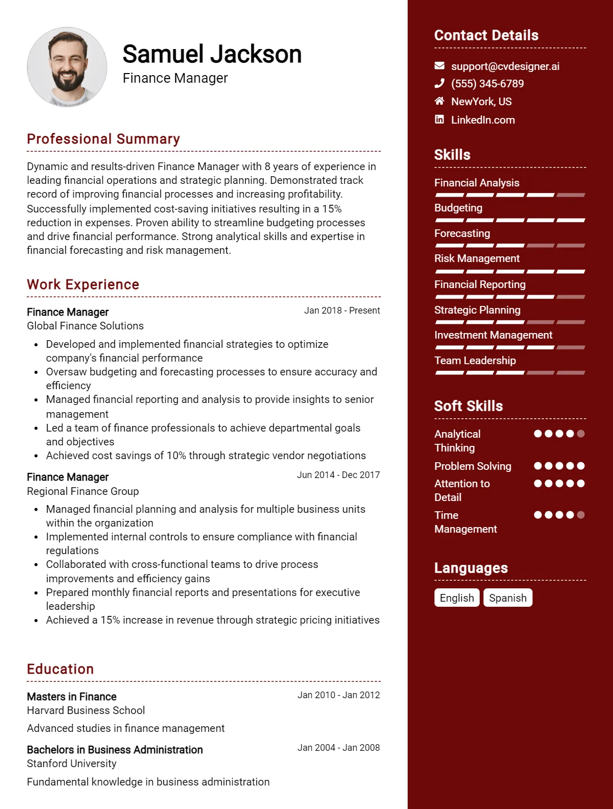 Finance Manager CV Example