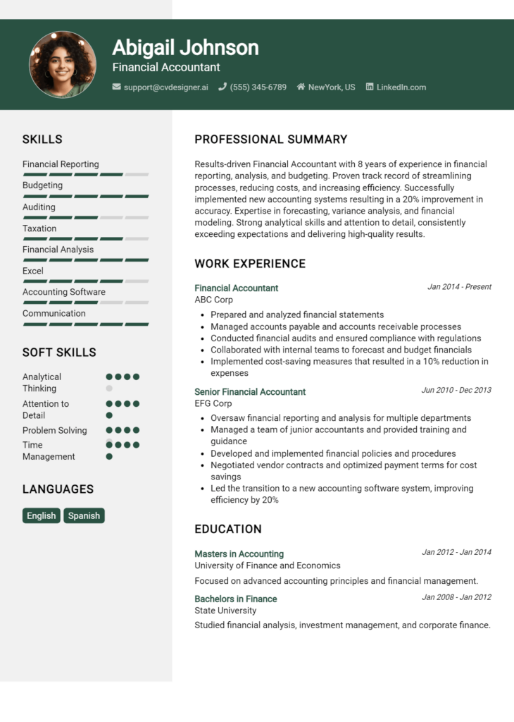 Financial Accountant Resume Example