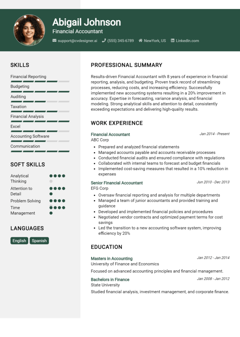Financial Accountant Resume Example for 2025: Effective CV Writing Tips