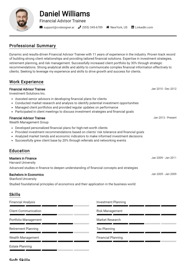 Financial Advisor Trainee Resume Example