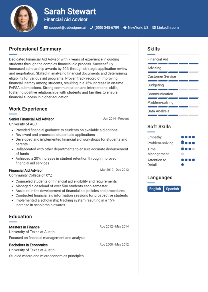 Financial Aid Advisor Resume Example