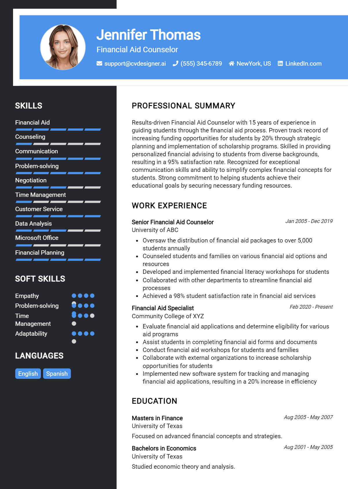 Financial Aid Counselor Resume Example