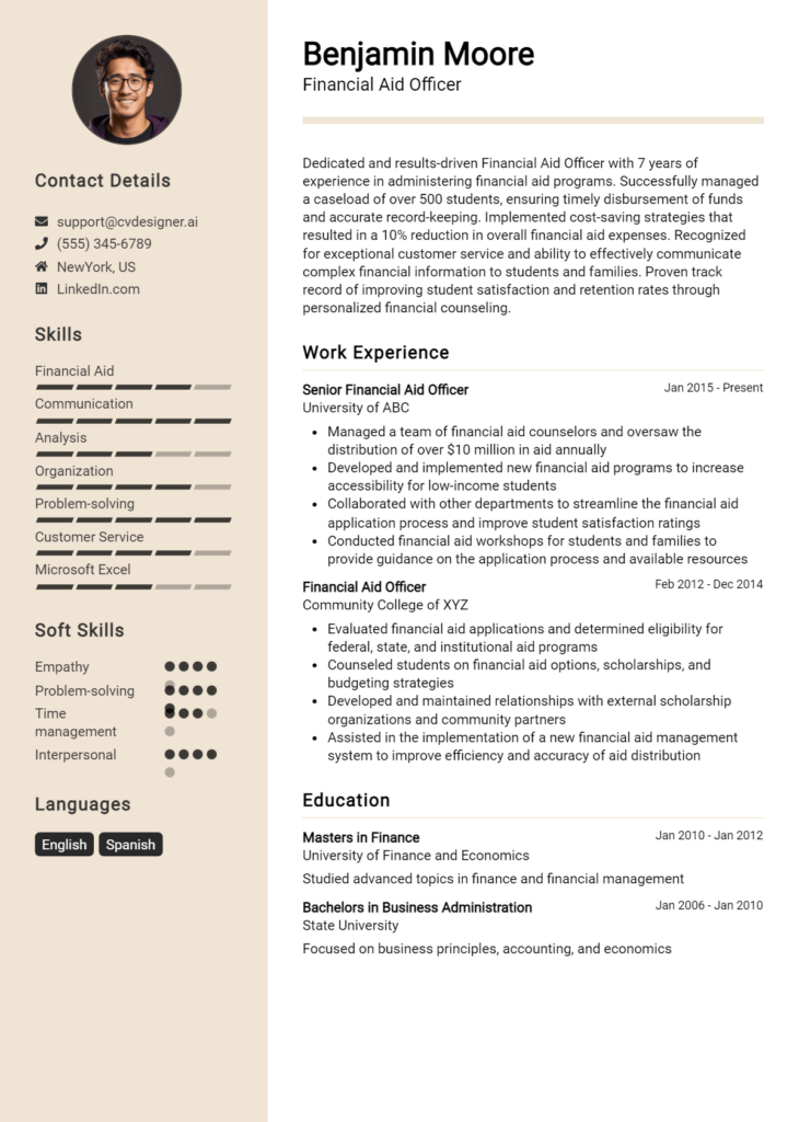 Financial Aid Officer Resume Example