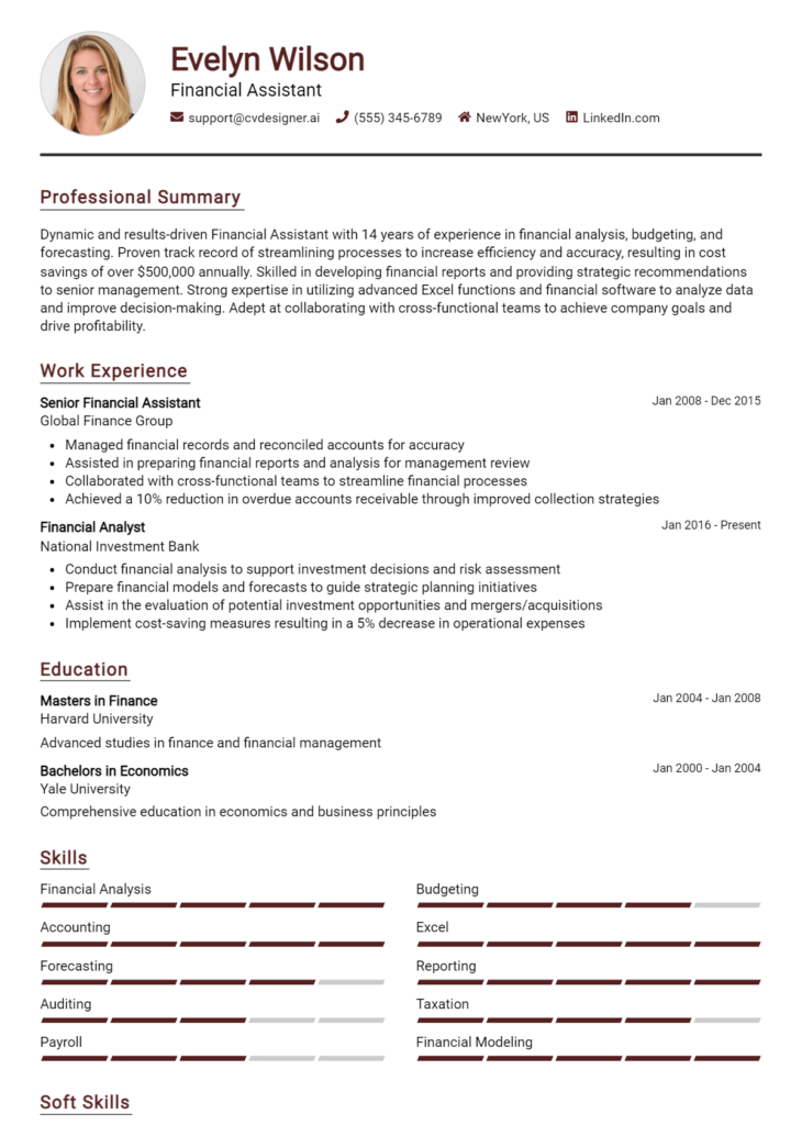 Financial Assistant Resume Example