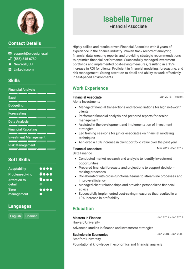 16 Financial Manager Resume Examples And Templates for 2024 - CVDesigner.ai