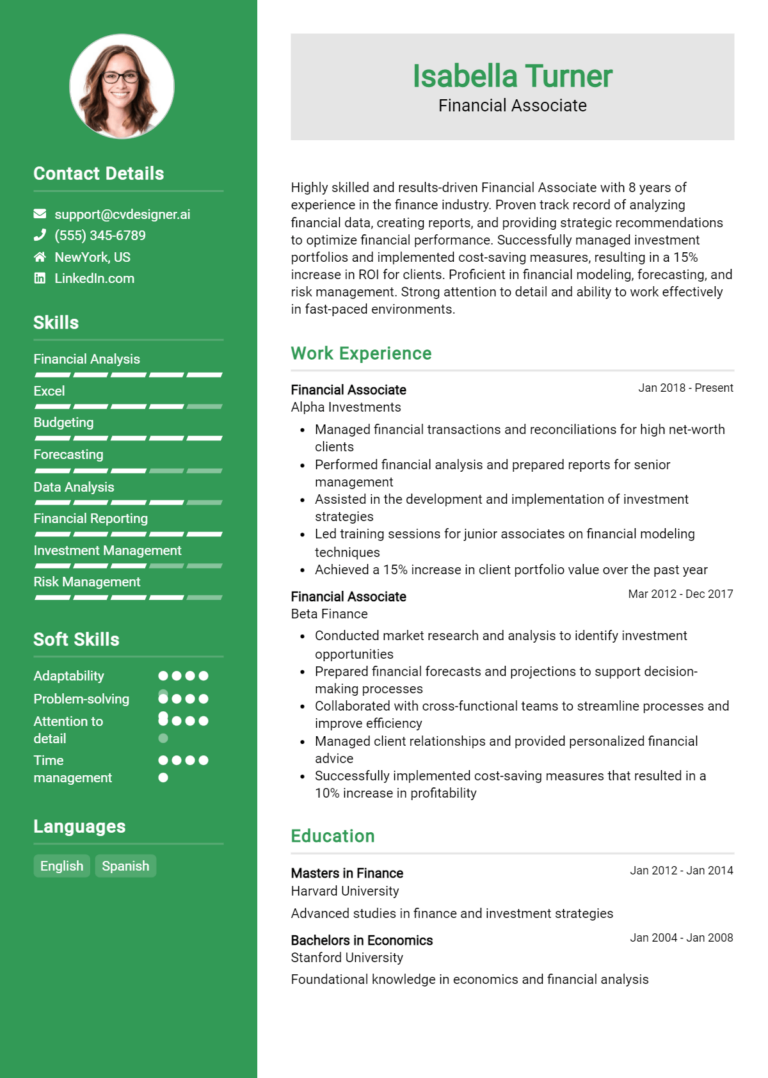 Financial Associate Resume Example for 2025: Tips to Stand Out