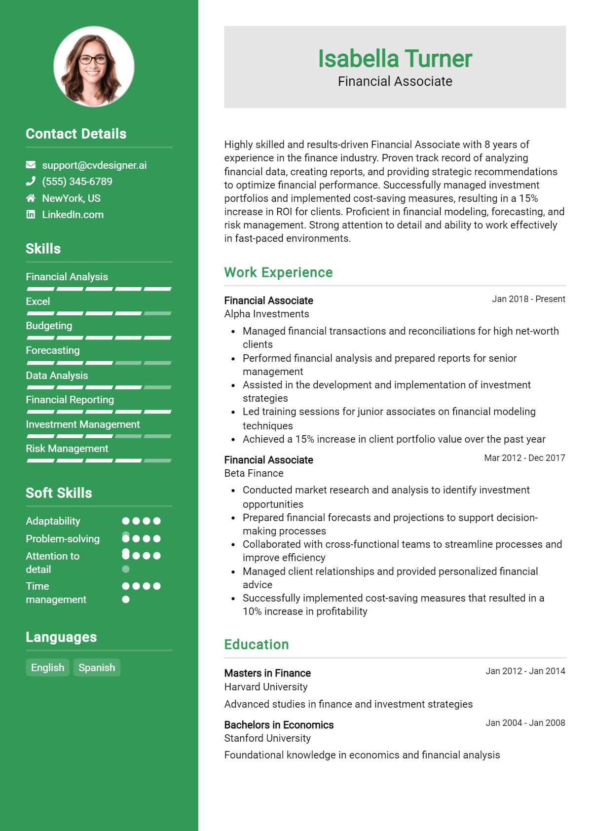 Financial Associate Resume Example