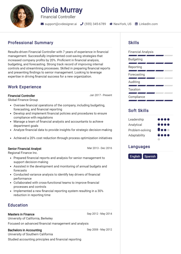 Financial Controller Resume Example for 2024: Samples & Best Practices ...