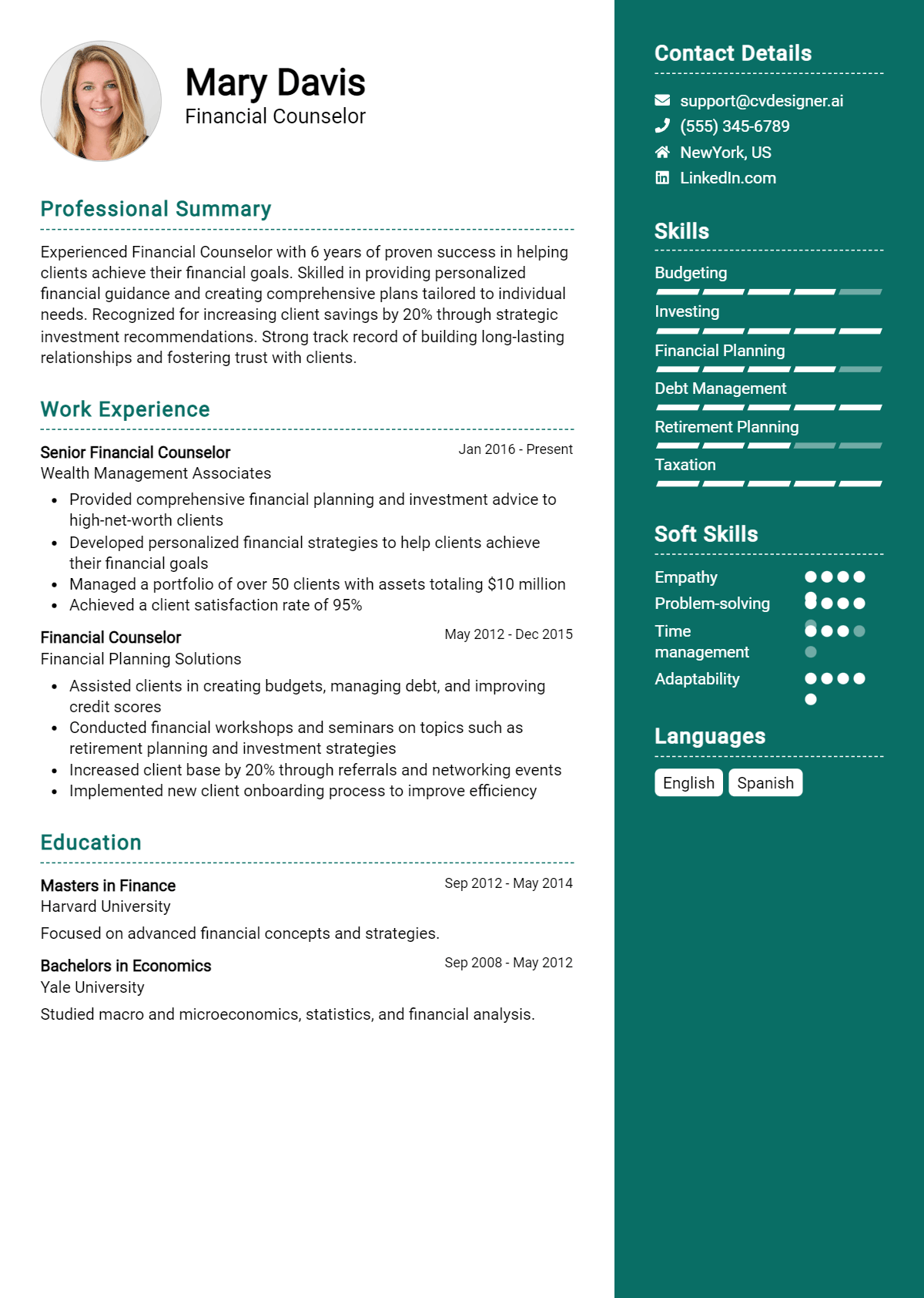 Financial Counselor Resume Example