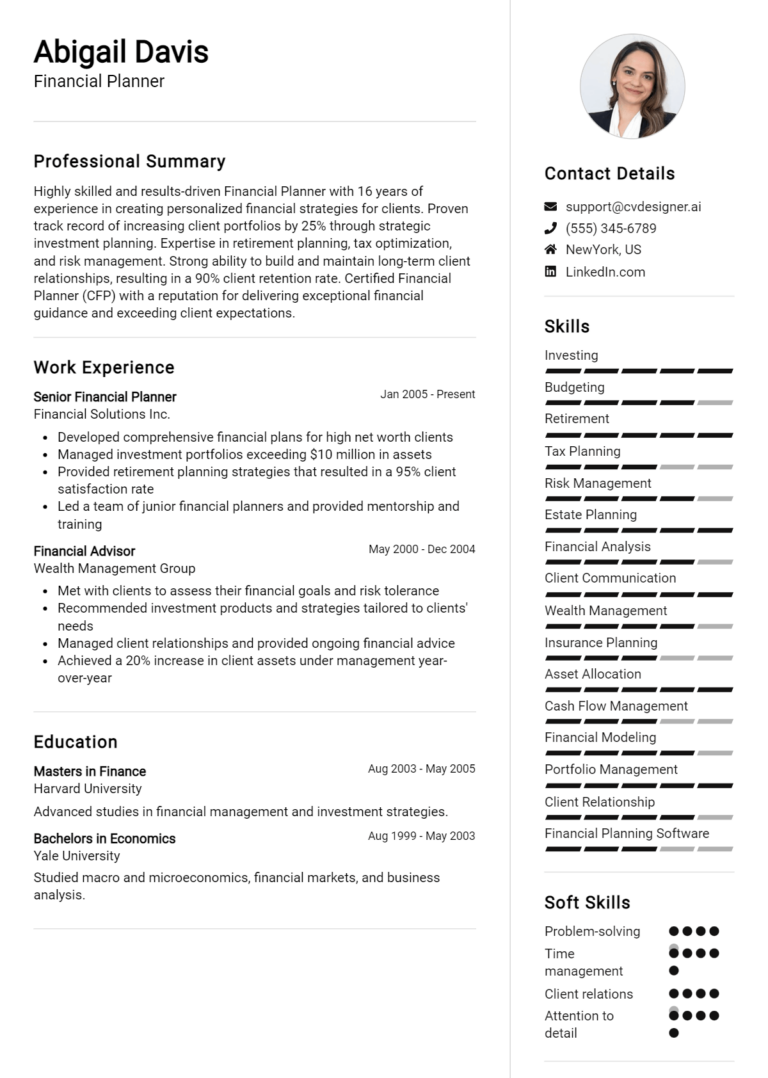 Financial Planner Resume Example for 2025: Samples & Best Practices
