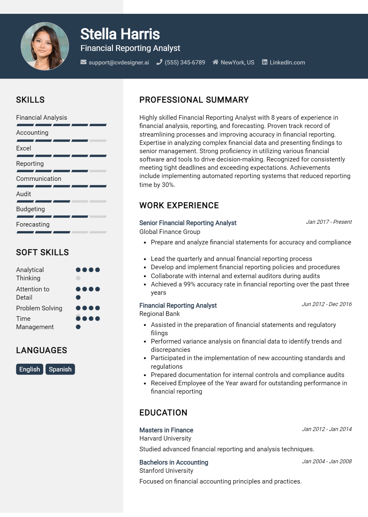 Financial Reporting Analyst Resume Example