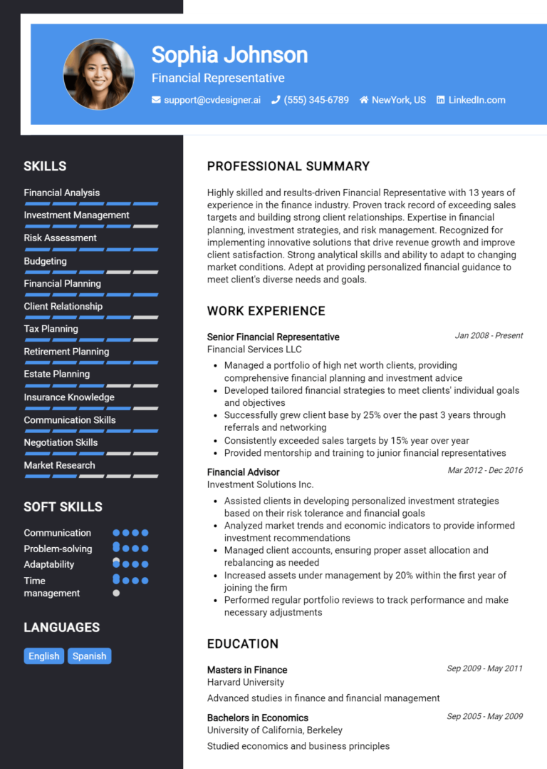 Financial Representative Resume Example for 2025: Free Downloadable Templates