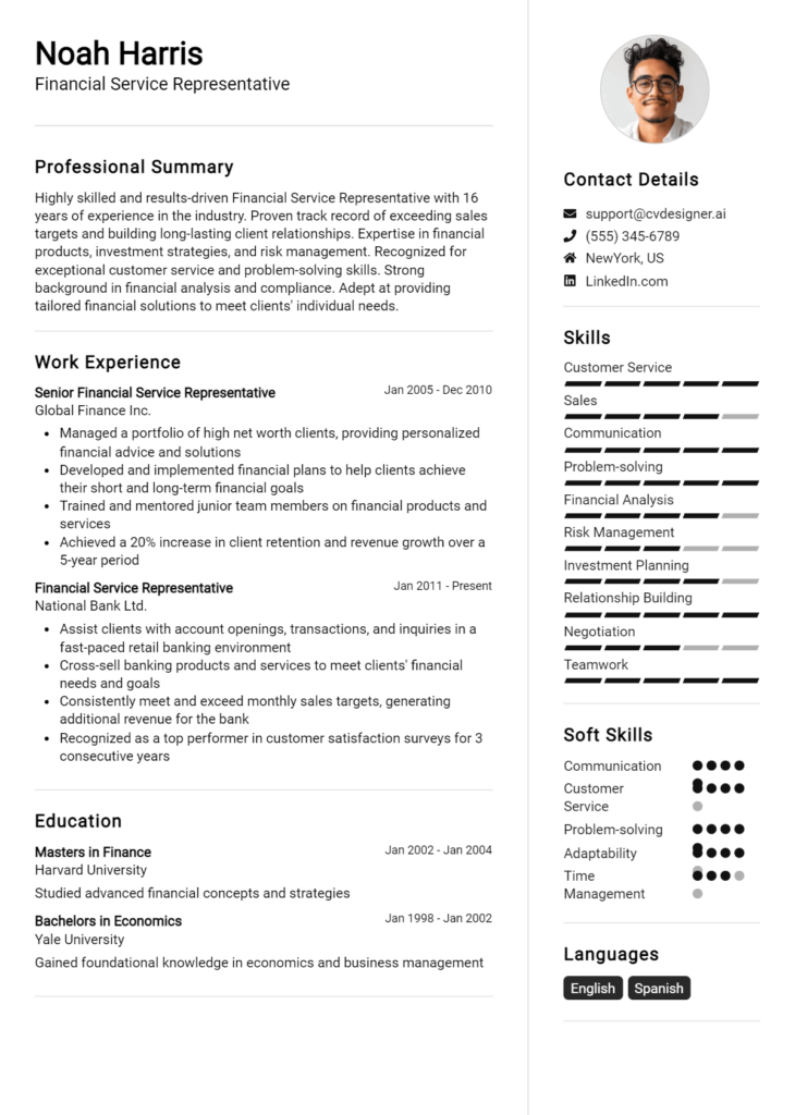 Financial Service Representative Resume Example