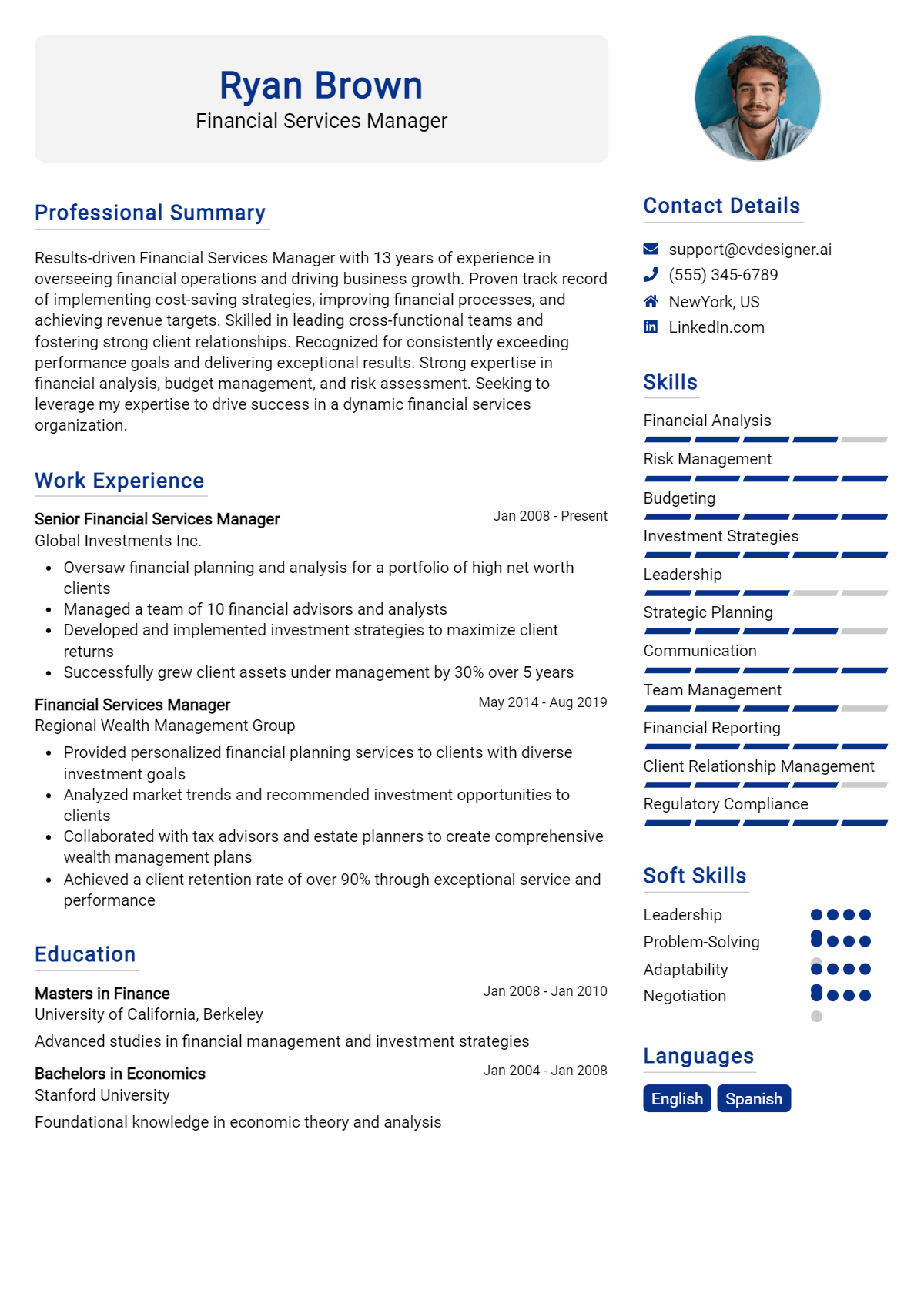Financial Services Manager Resume Example