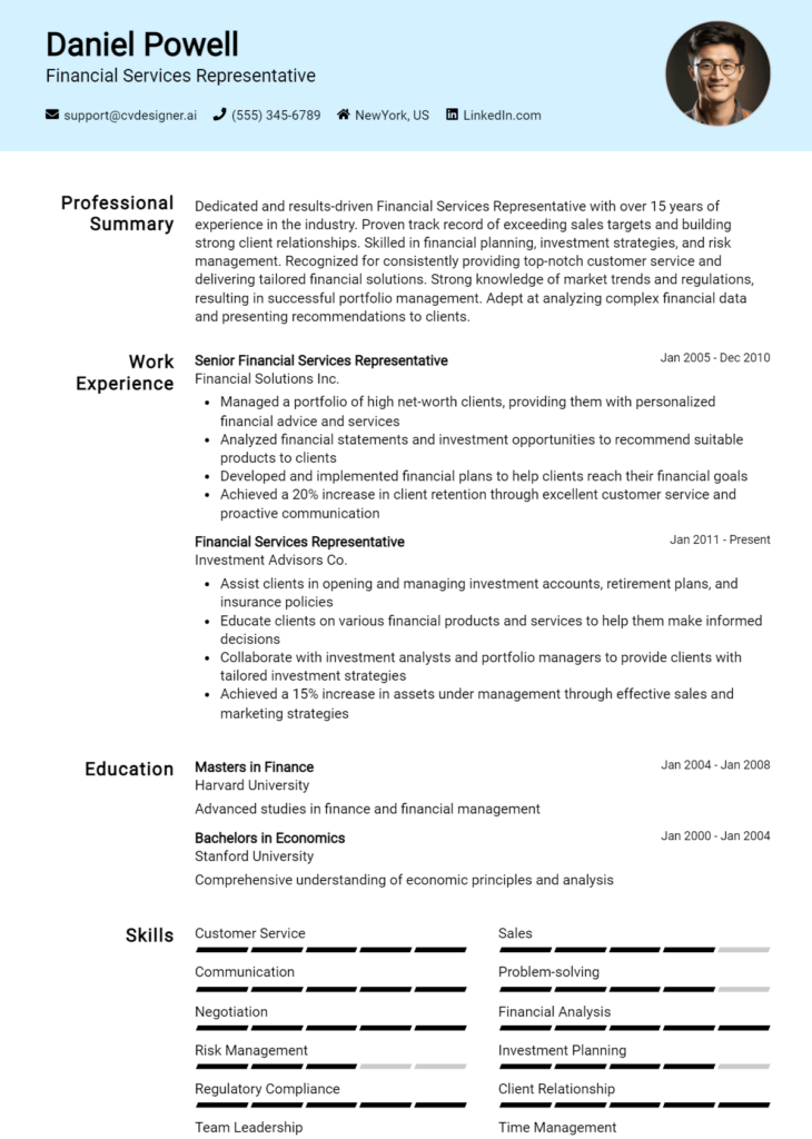 Financial Services Representative Resume Example