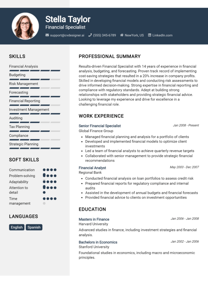 Financial Specialist Resume Example