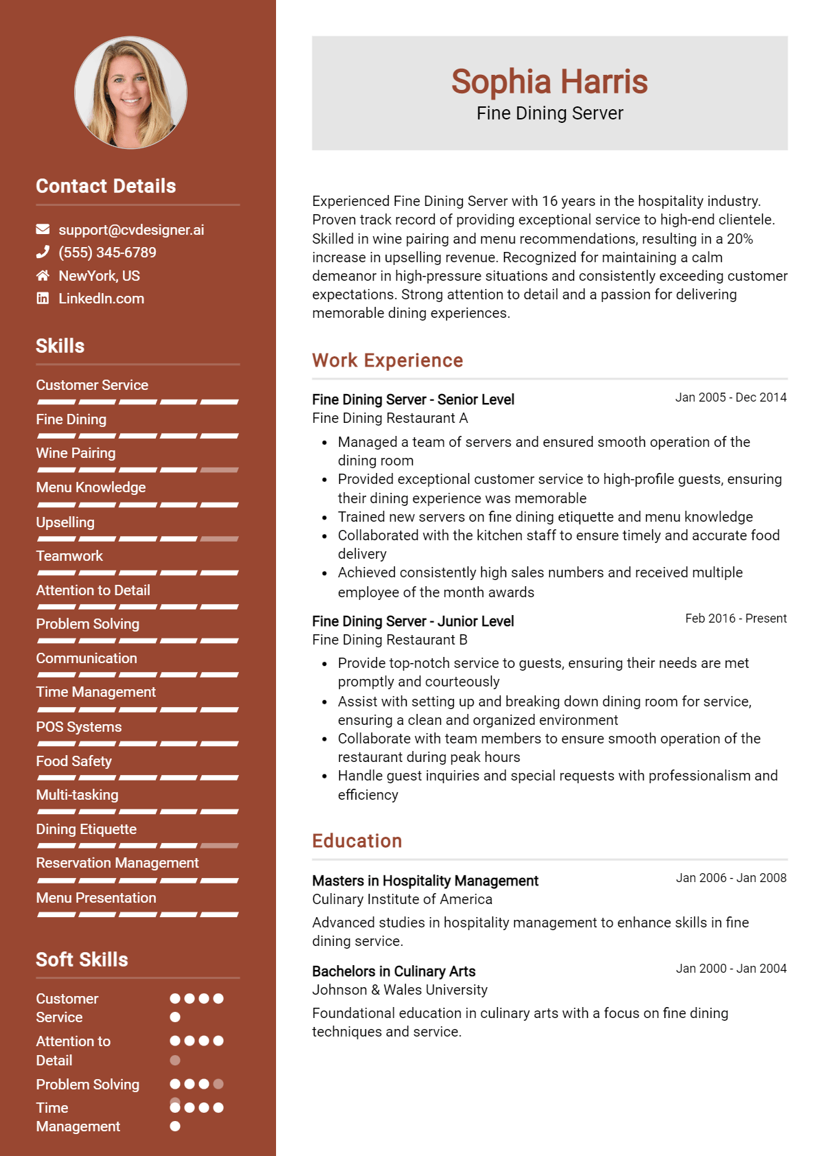Fine Dining Server Resume Example