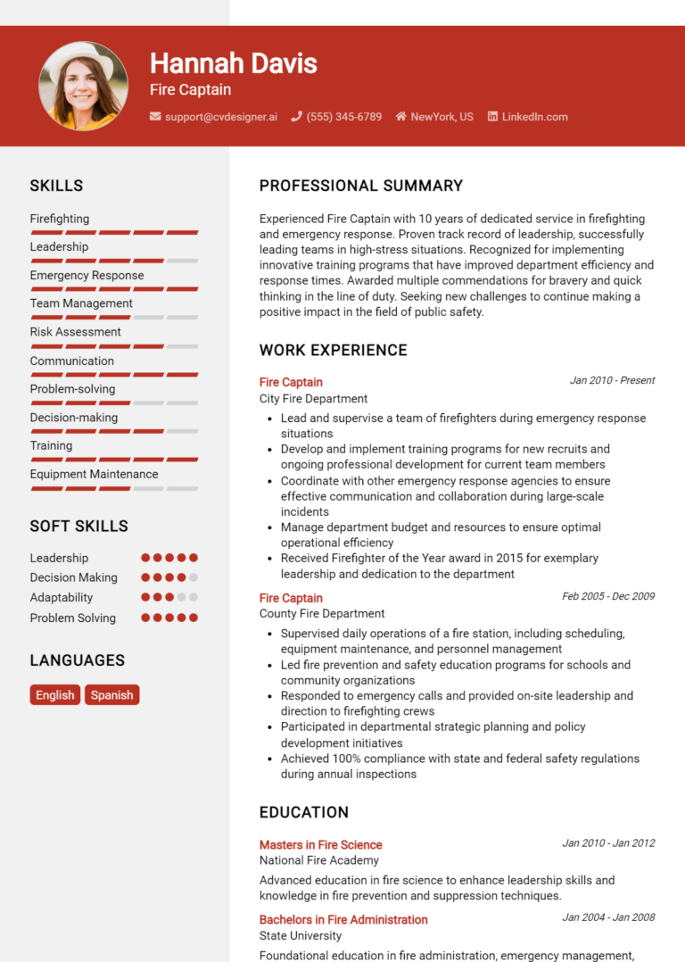 Fire Captain Resume Example for 2025: Ultimate Guide