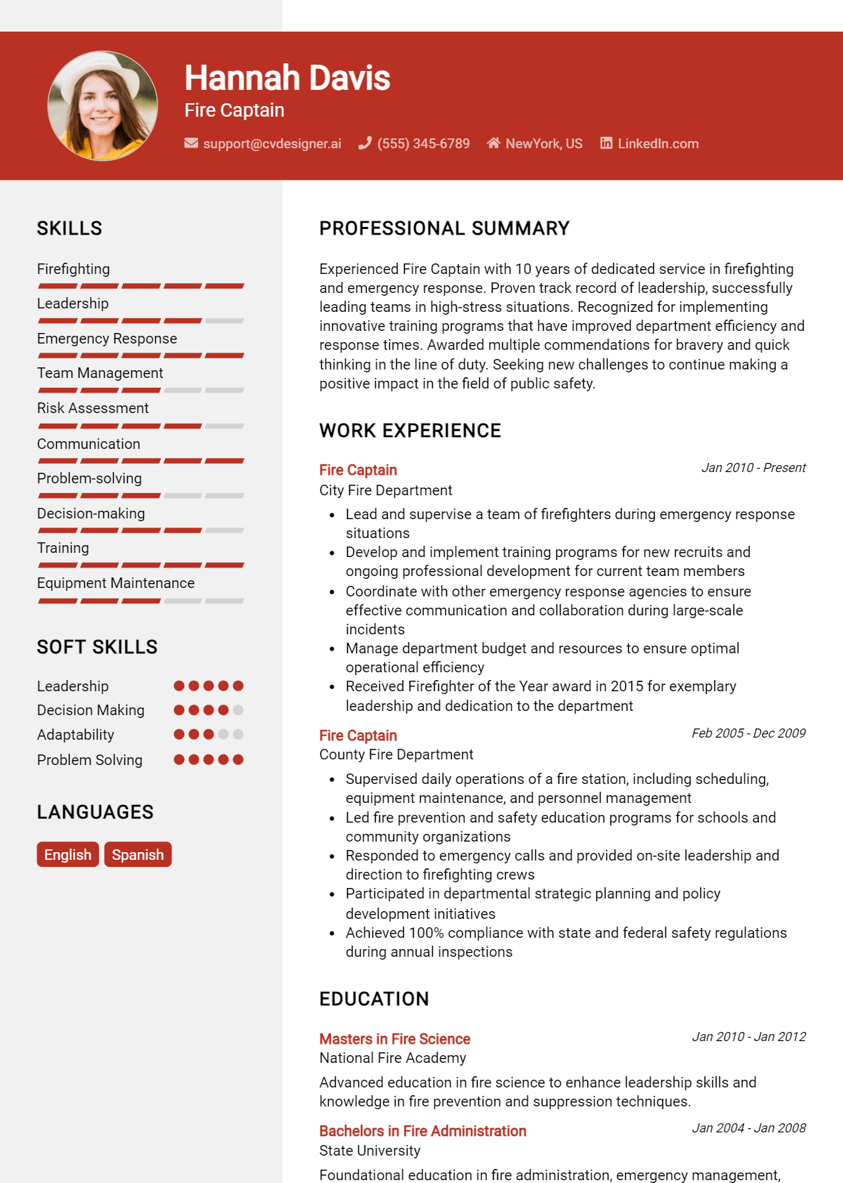 Fire Captain Resume Example