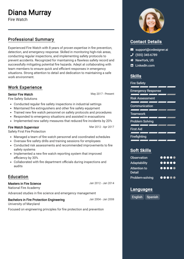 Fire Watch Resume Example for 2025: Best Writing Guide