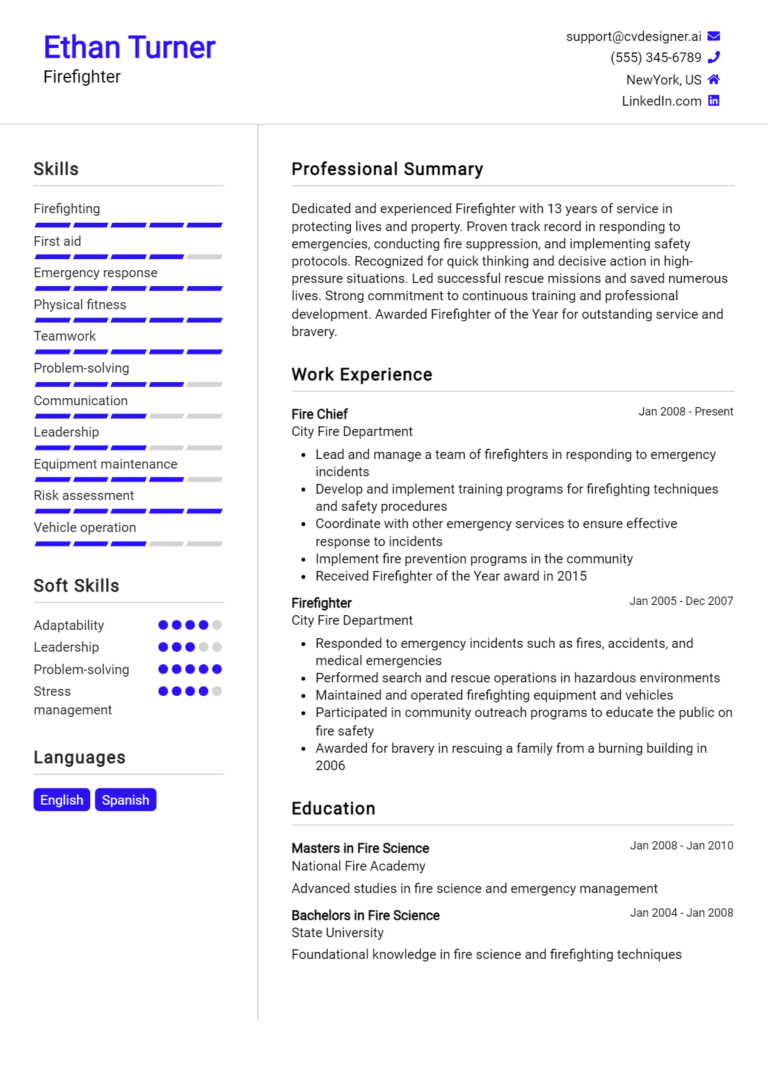 Firefighter Resume Example for 2025: Top CV Skills
