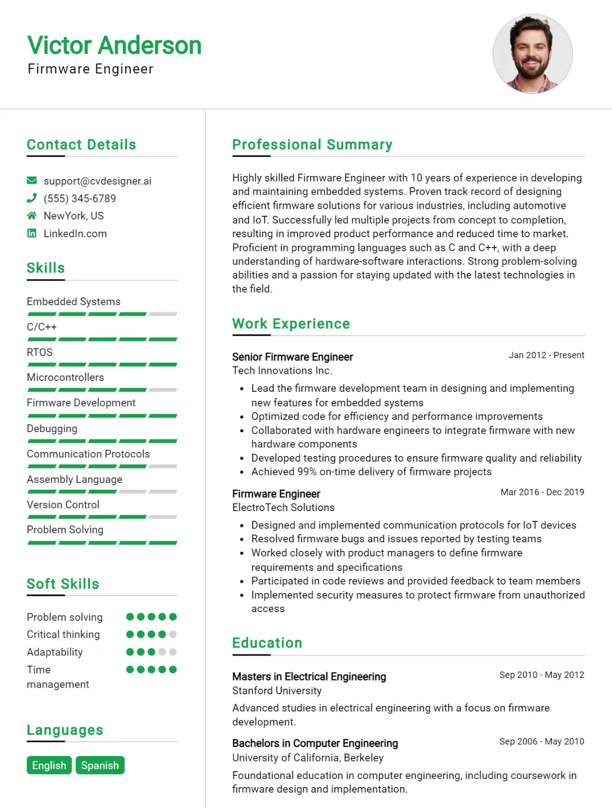 Firmware Engineer CV Example