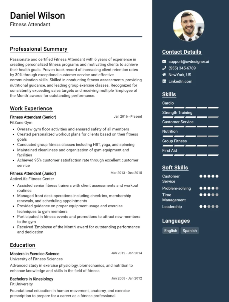 Fitness Attendant CV Example For 2025: How to Create a Professional CV