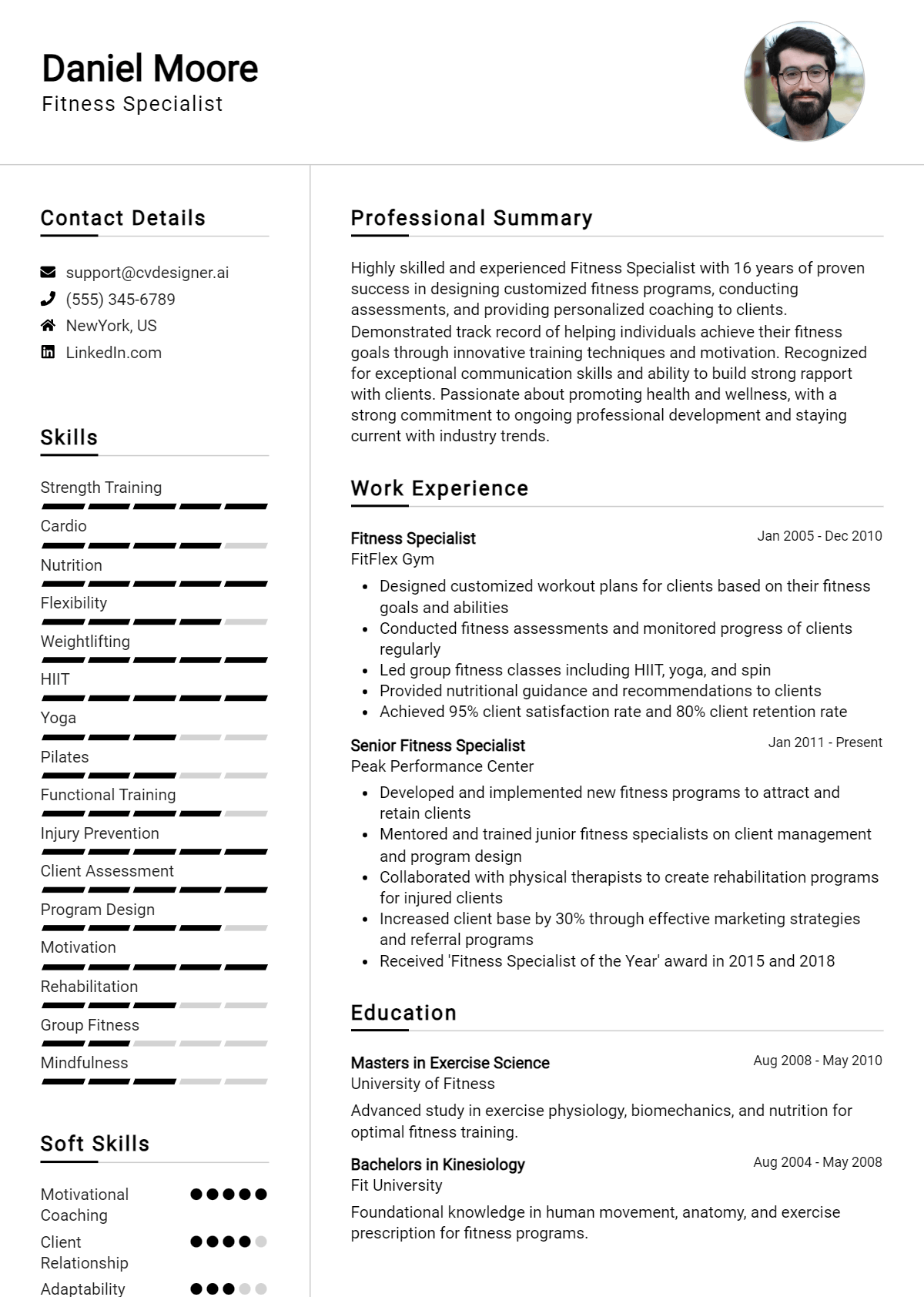 Fitness Specialist Resume Example