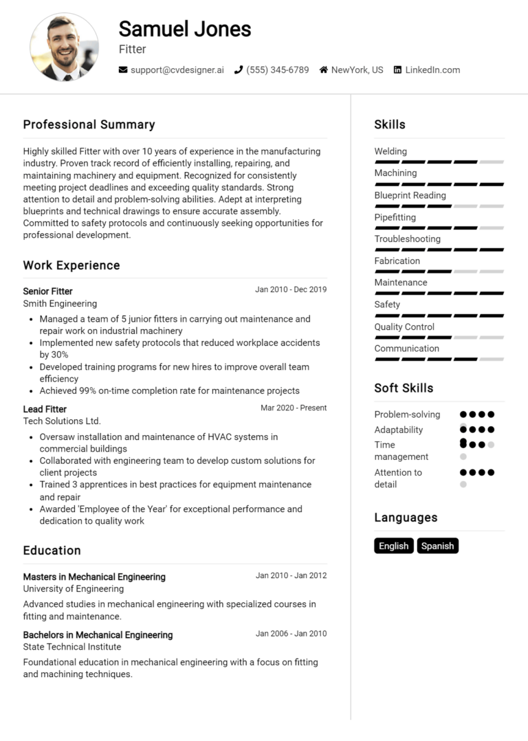 Fitter Resume Example for 2025: Top CV Skills
