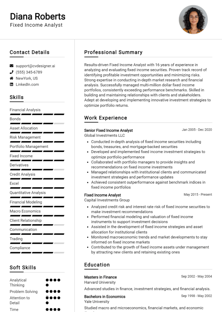 Fixed Income Analyst Resume Example