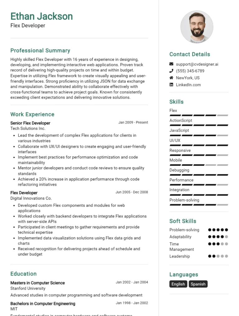 Flex Developer CV Example For 2025: Top Tips & Samples