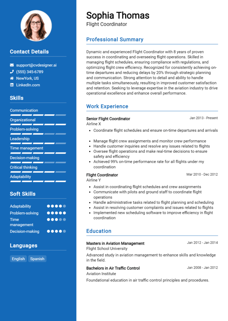 Flight Coordinator Resume Example for 2025: Effective Tips