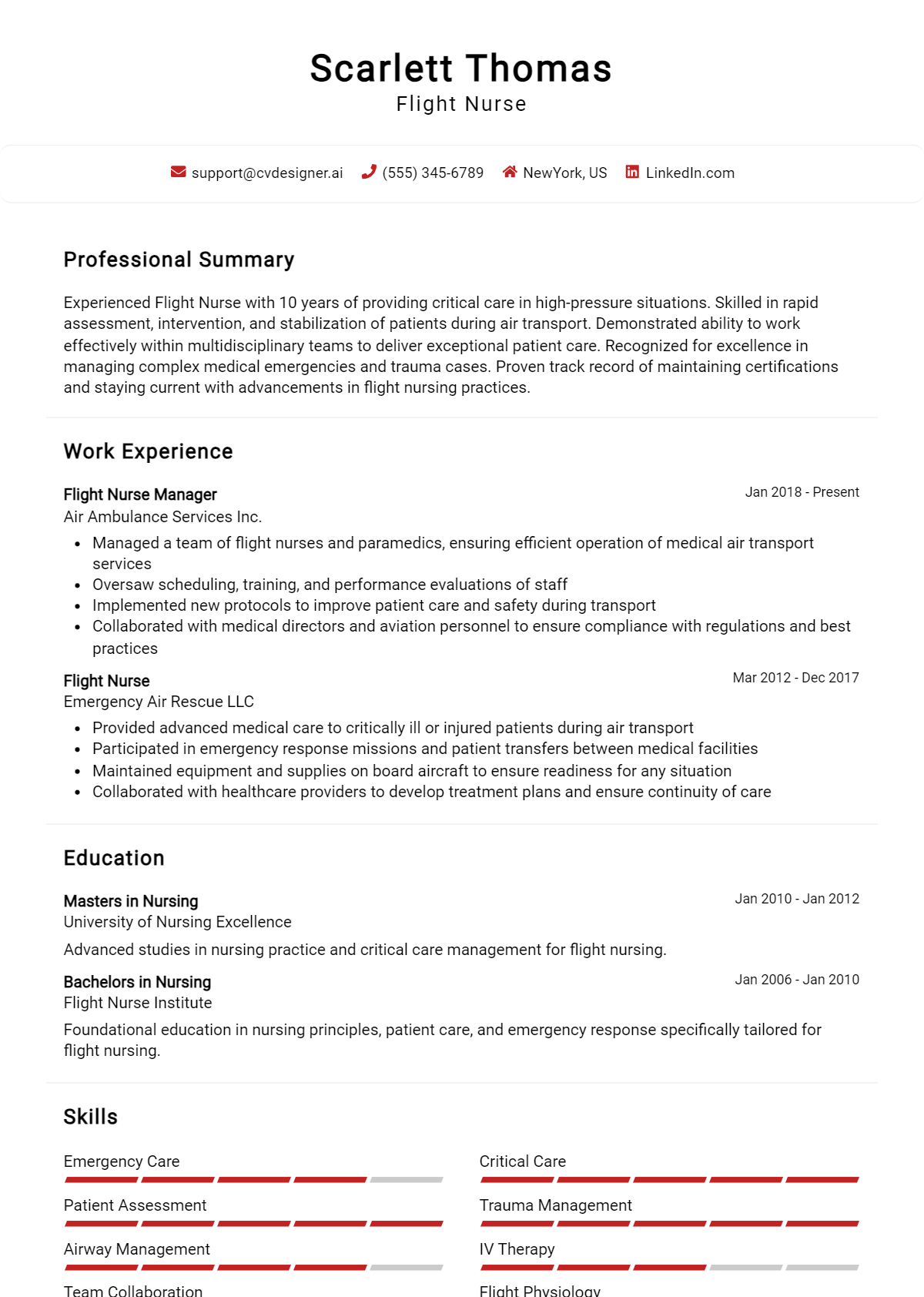 Flight Nurse Resume Example