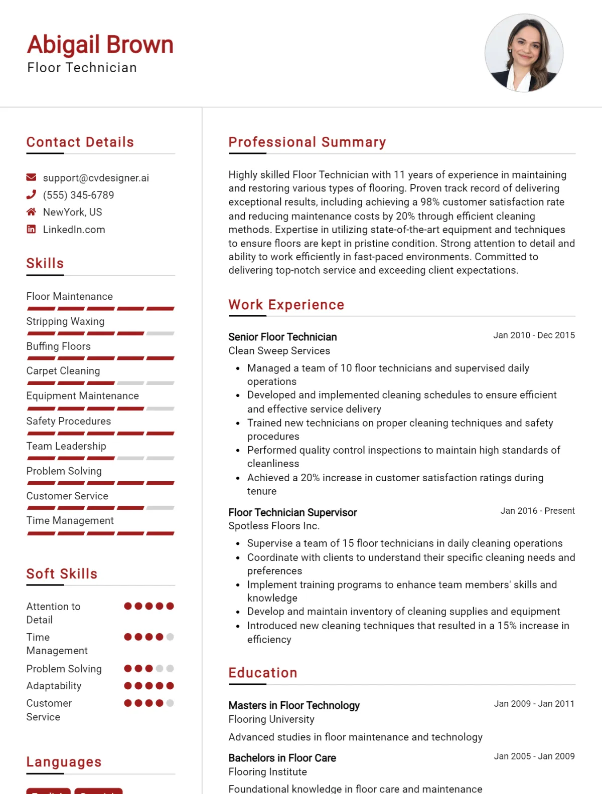 Floor Technician CV Example