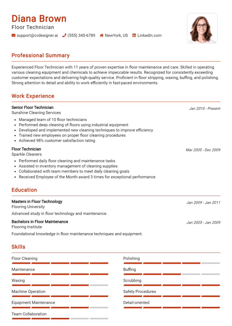 16 Floor Technician Resume Examples for 2025