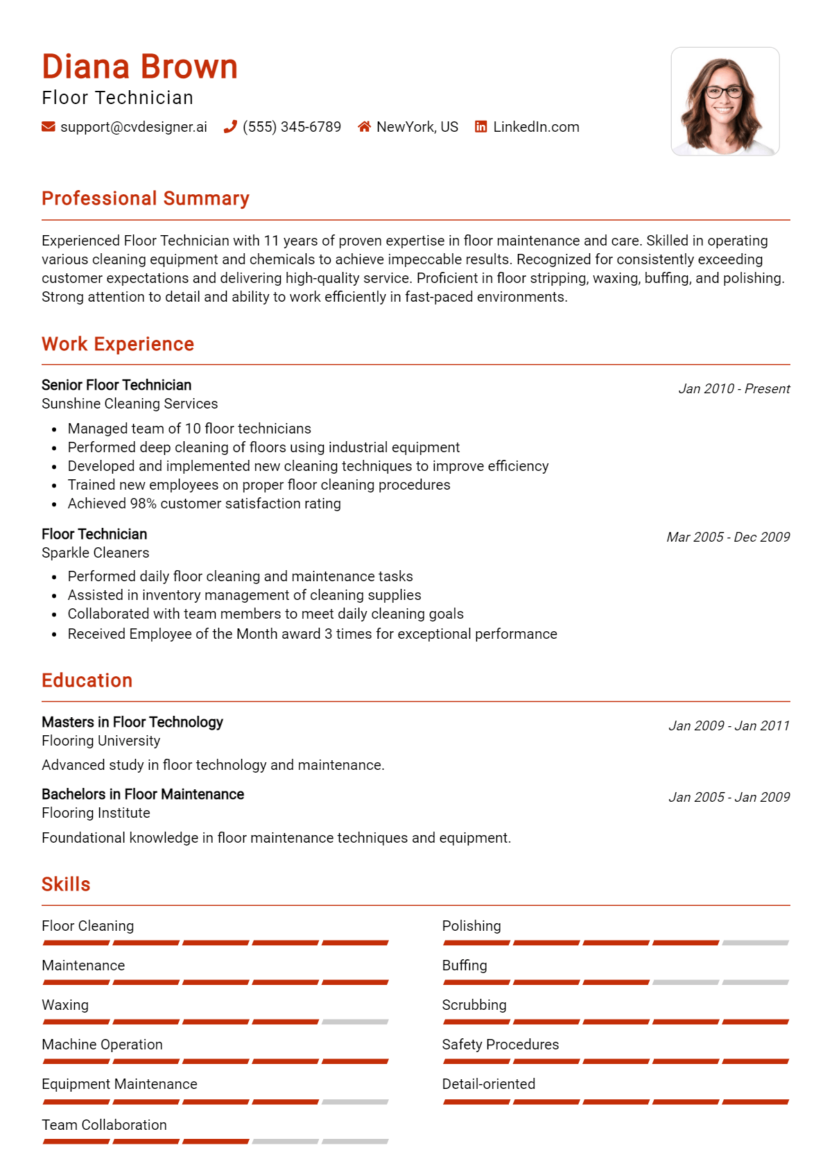 Floor Technician Resume Example