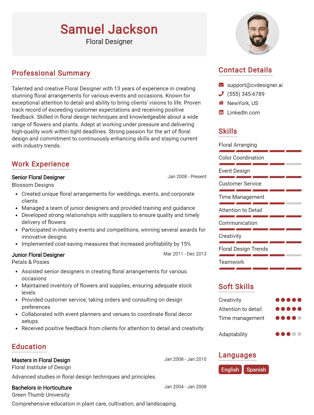 Floral Designer CV Example
