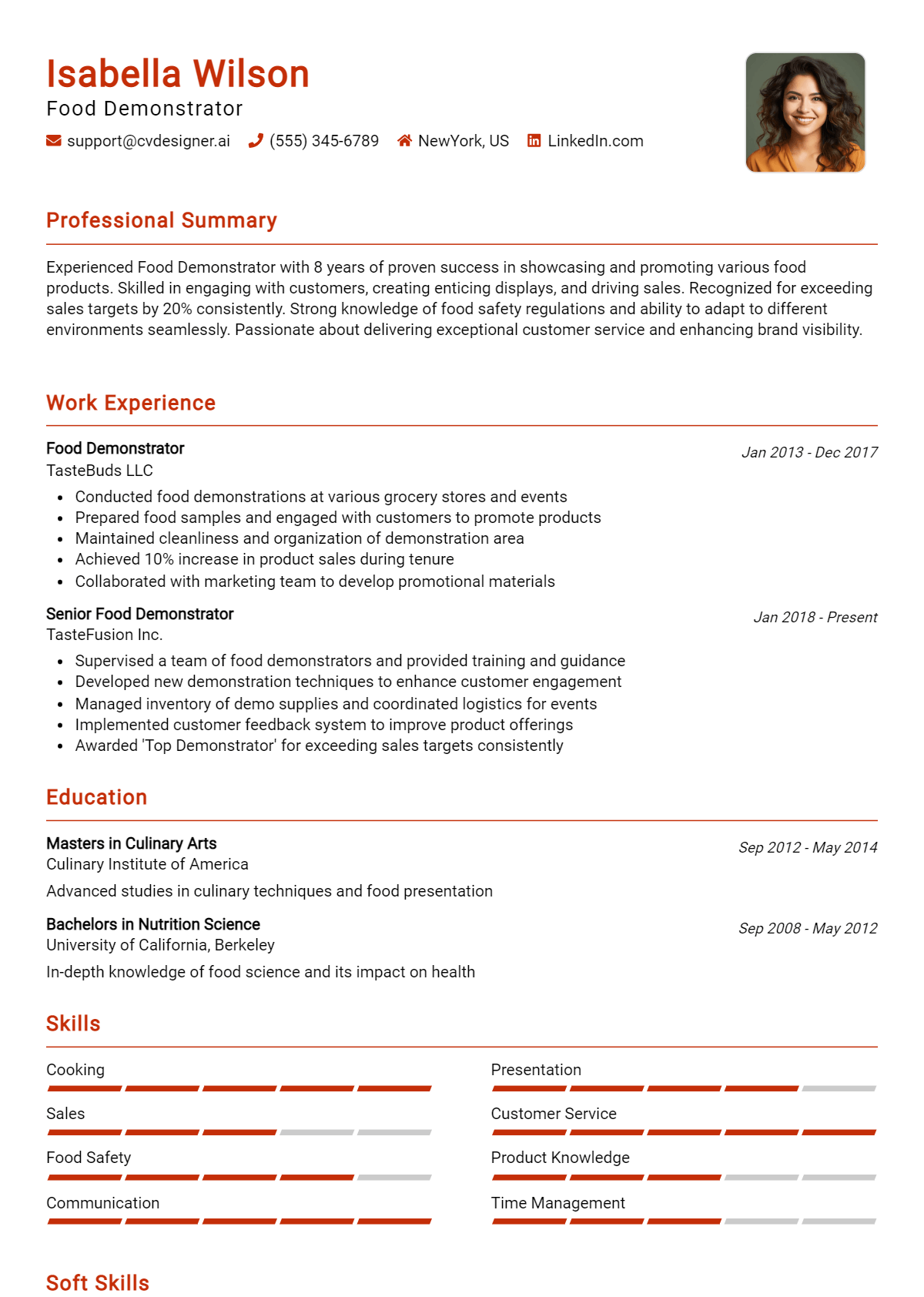 Food Demonstrator Resume Example