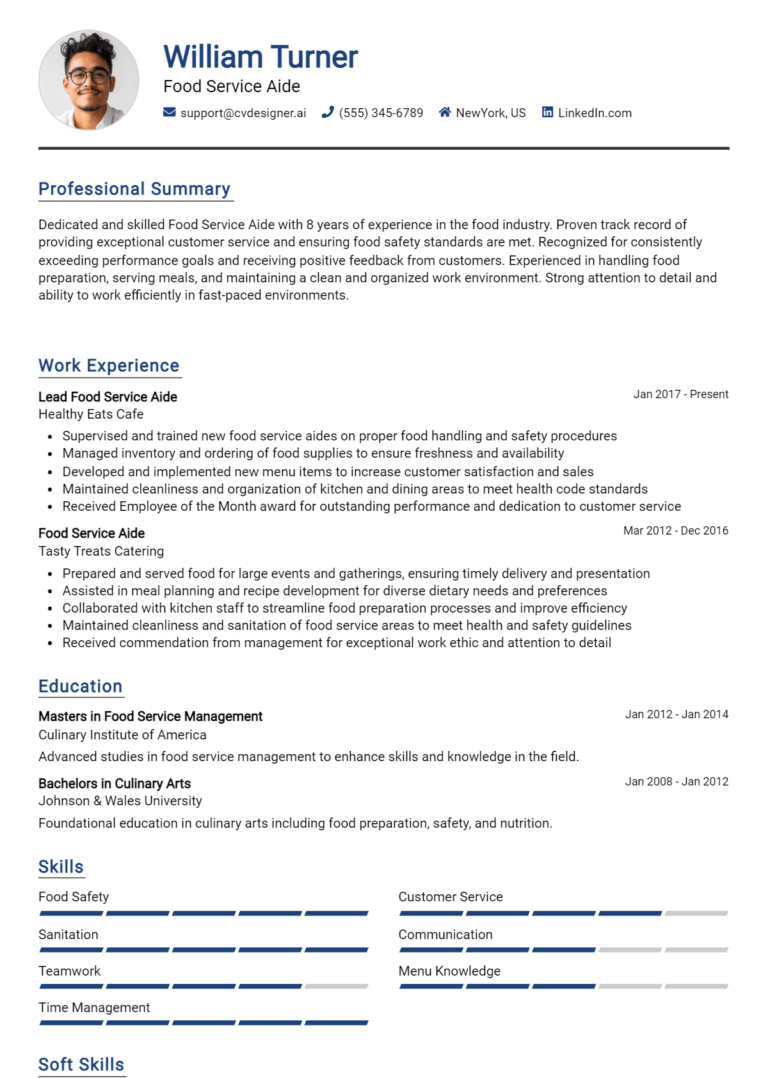 Food Service Aide Resume Example for 2025: How to Craft a Winning CV