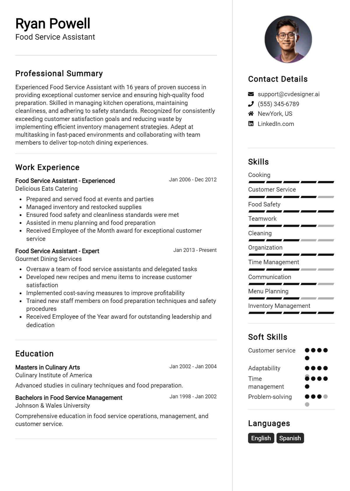 Food Service Assistant Resume Example