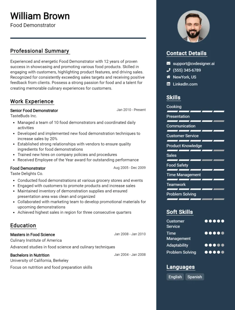 Food Demonstrator CV Example For 2025: How to Create a Professional CV