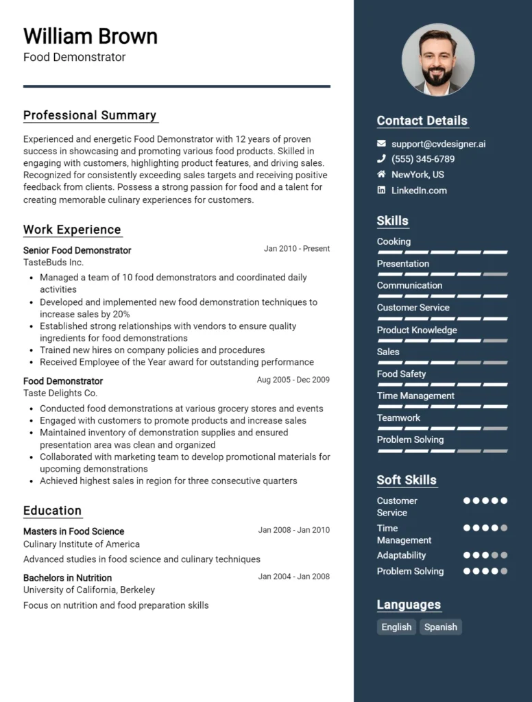 Food Demonstrator CV Example