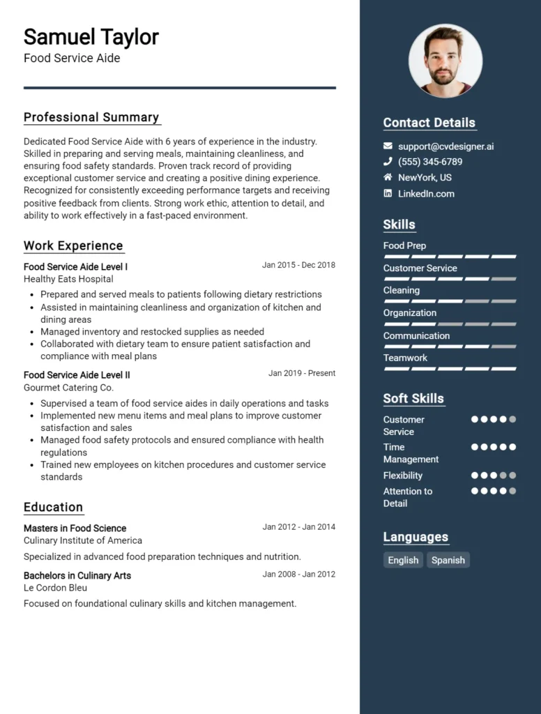 Food Service Aide CV Example