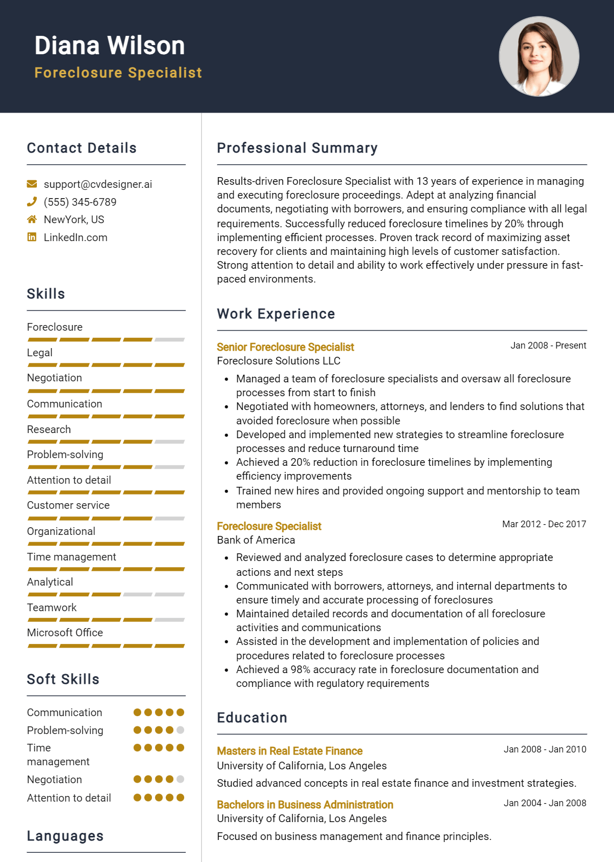 Foreclosure Specialist Resume Example