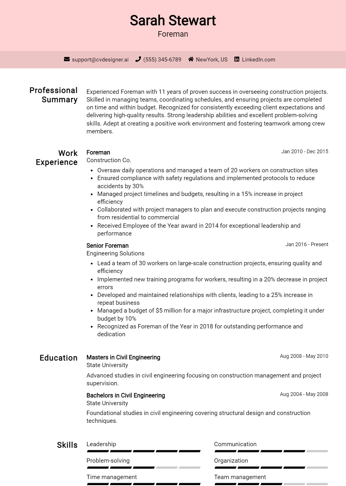 Foreman Resume Example for 2024: Proven Tips & Templates - CVDesigner.ai