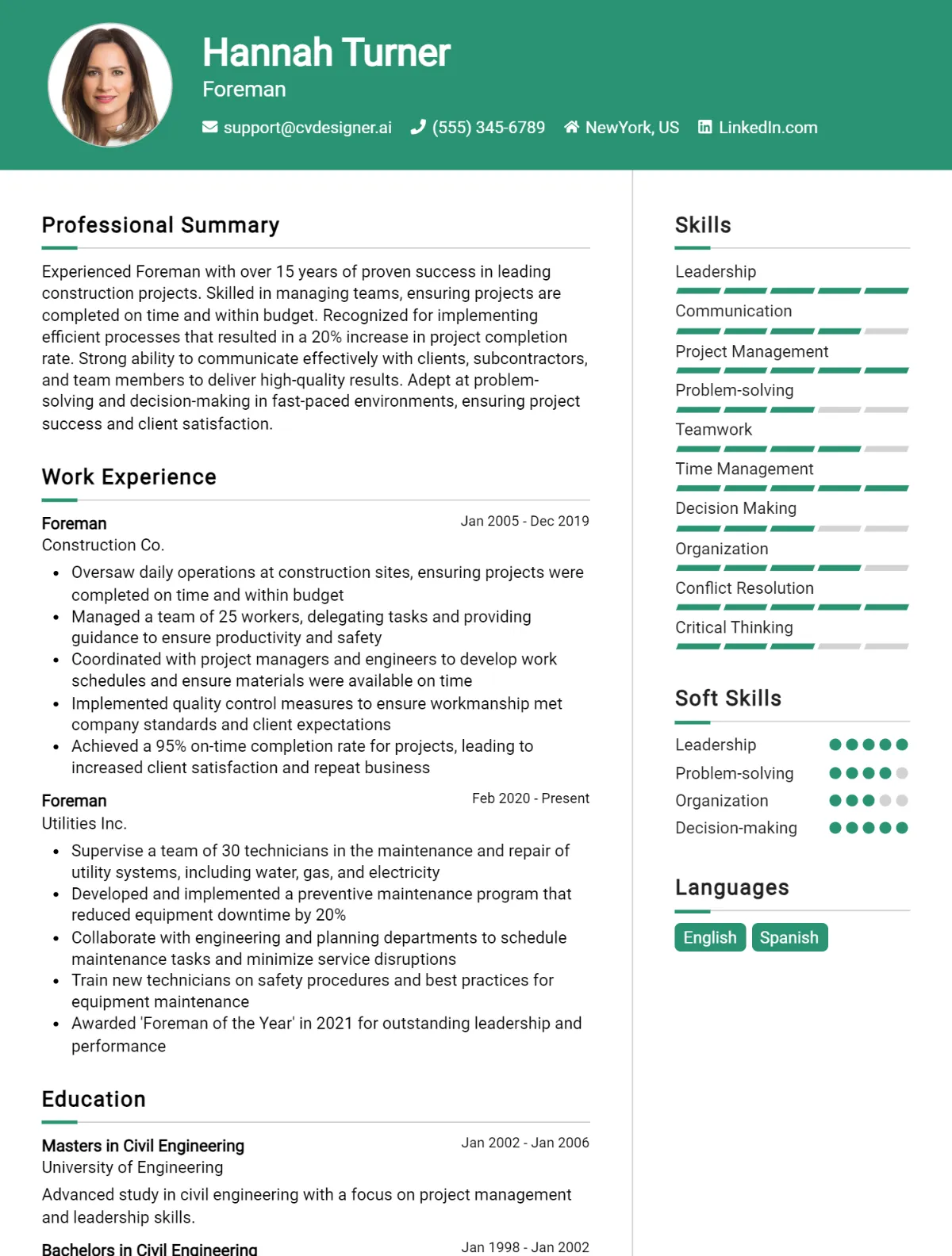 Foreman CV Example